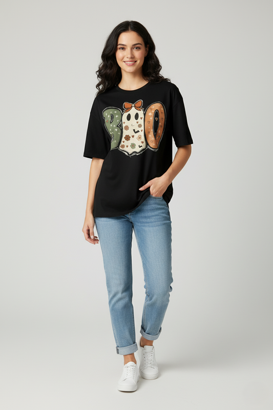 BOO Halloween Oversized Tees for Women | Premium Stretchable Cotton