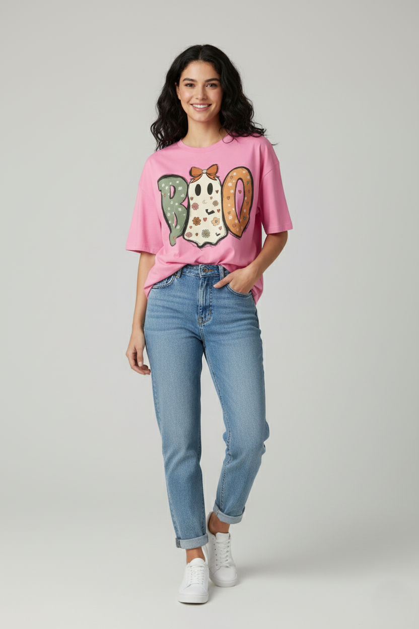 BOO Halloween Oversized Tees for Women | Premium Stretchable Cotton