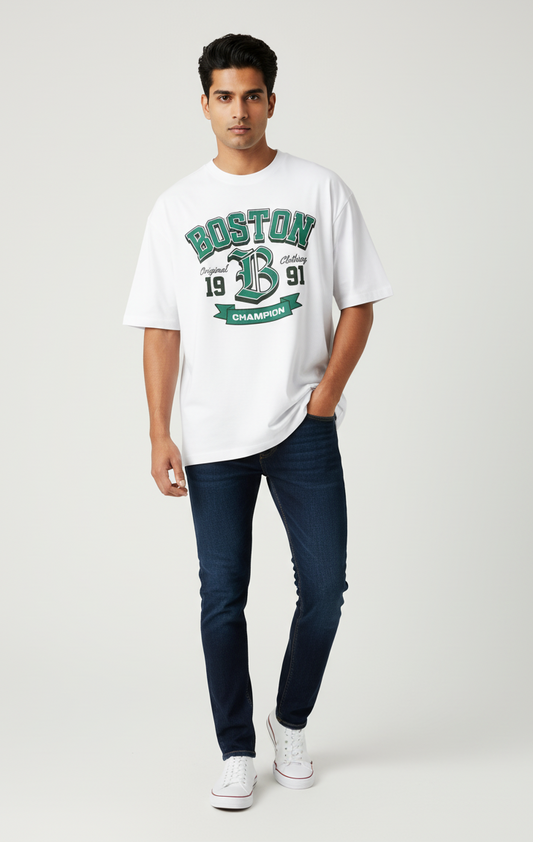 Boston 1991 Oversized T Shirt for Men | Premium Cotton Stretchable Fabric