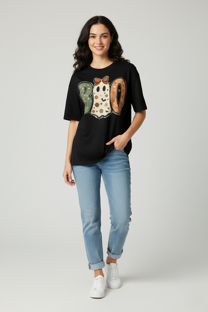 BOO Halloween Oversized Tees for Women | Premium Stretchable Cotton